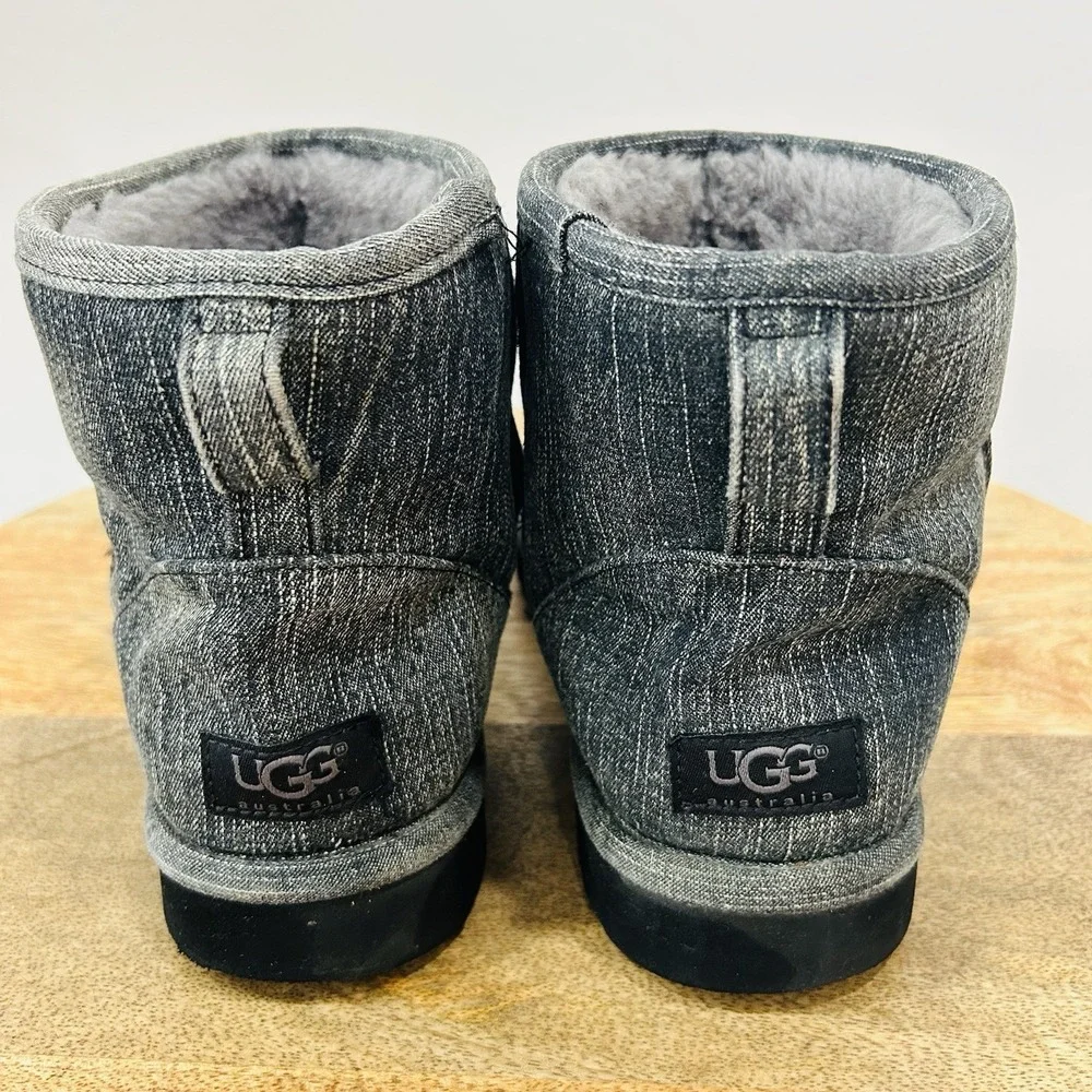 UGG Classic Mini boots in a medium washed denim fabric Men's size 10